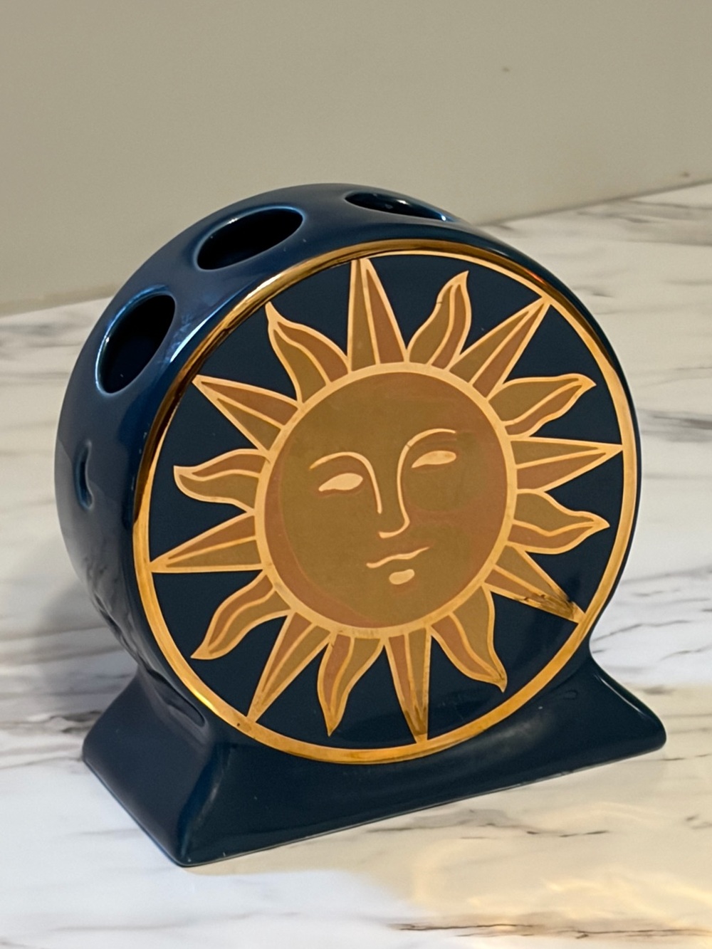 VTG Springmade Celestial Sun Face Toothbrush Holder 1990's Navy Blue Gold Cute